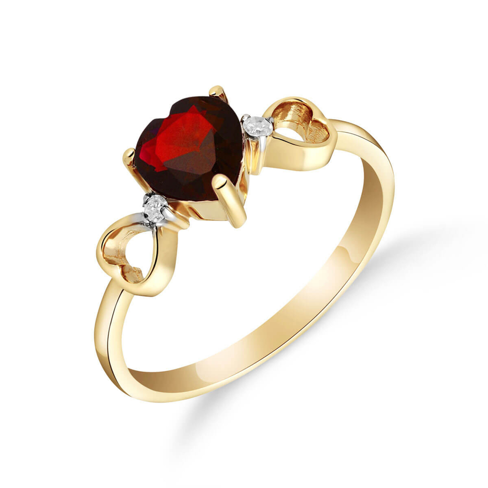 14K. SOLID GOLD RING WITH NATURAL DIAMONDS & GARNET (Yellow Gold)